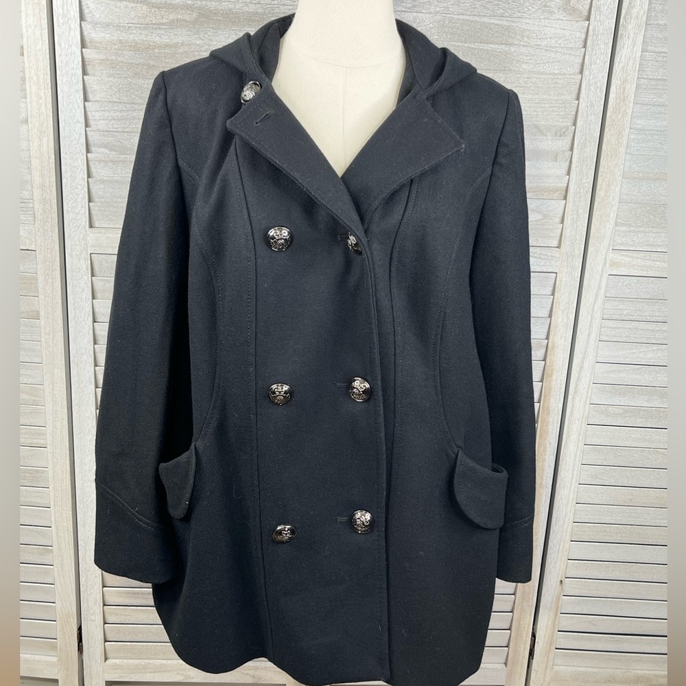 ANNE KLEIN Hooded Wool Jacket Black-1X